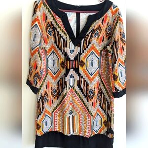 Trina Turk Kurta Silk Blend Tribal look burnt orange/black dress SIZE 8